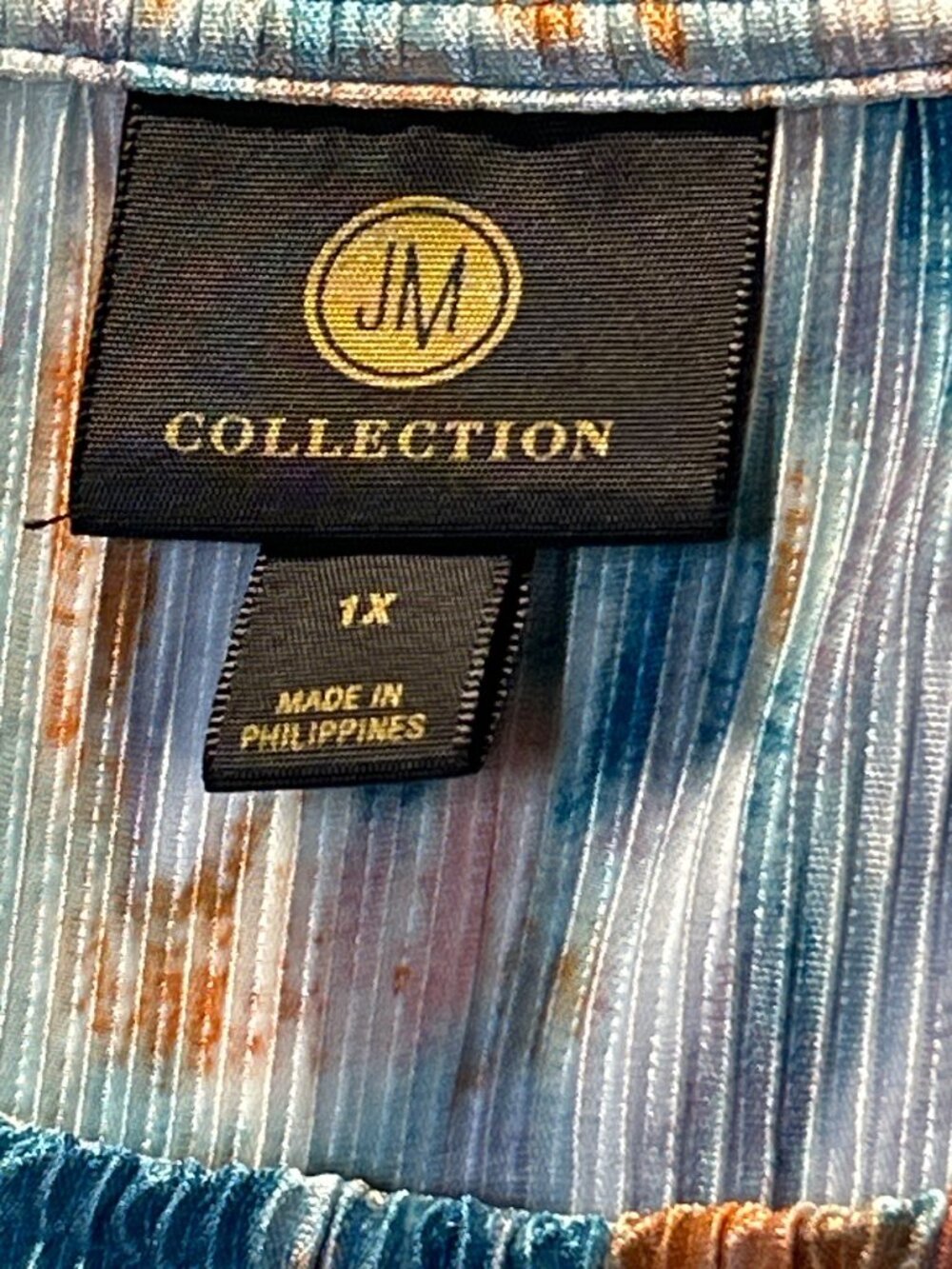 JM Collection 1X Multicolor Pleated Short Sleeve Top Etched Glass Pattern flowy - Picture 11 of 12